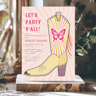 Låt oss Party Yall Butterfly Cowboy Boot Birthday Inbjudningar