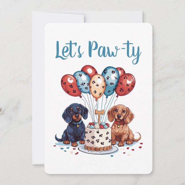 Låt oss Pawty Birthday Dachshund Hundar Inbjudningar (Framsida)