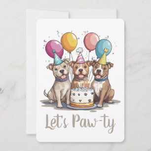 Låt oss Pawty Birthday Pit Bull Dogs Inbjudningar