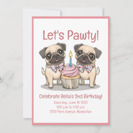 Låt oss Pawty Birthday Pug Hundar Cupkaka Inbjudningar