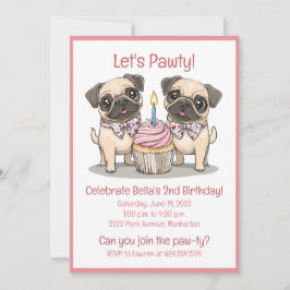 Låt oss Pawty Birthday Pug Hundar Cupkaka Inbjudningar