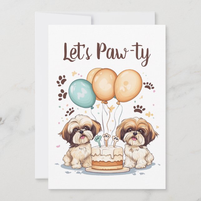 Låt oss Pawty Birthday Shih Tzu Hundar Birthday Ca Inbjudningar (Framsida)