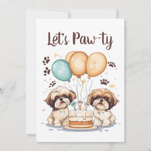 Låt oss Pawty Birthday Shih Tzu Hundar Birthday Ca Inbjudningar