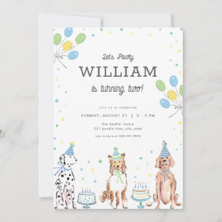 Låt oss Pawty Blue Boy-Hund Birthday-inbjudan Inbjudningar