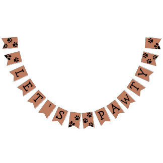 Låt oss Pawty Bunting Banner - Brown med Black Tas Vimplar