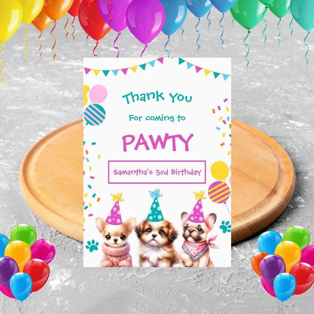 Låt oss Pawty Clip Girl Birthday - tackkort Tack Kort (Skapare uppladdad)