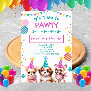 Låt oss Pawty ClipPuppy Girl Birthday-inbjudan Inbjudningar