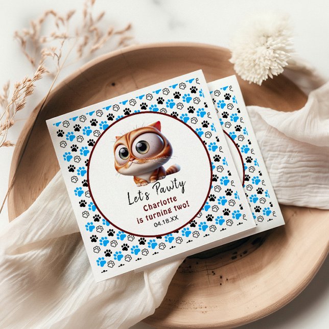 Låt oss Pawty! Cute Cat 2:a födelsedag Party Pappersservett (Skapare uppladdad)