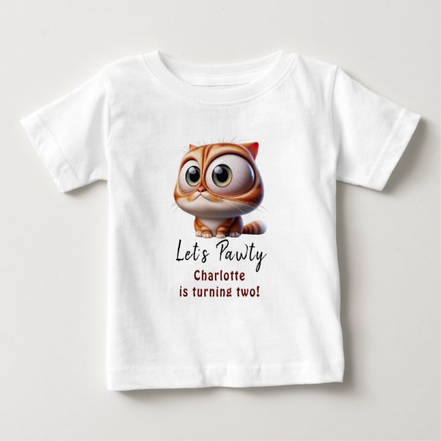 Låt oss Pawty! Cute Cat 2:a födelsedag Party T Shirt (Framsida)