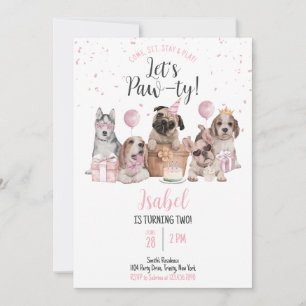 Låt oss Pawty Girl Hund Birthday Inbjudningar