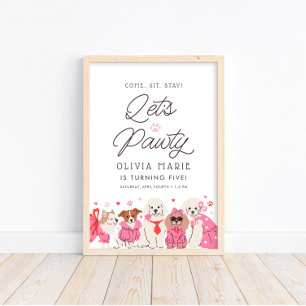 Låt oss Pawty Girls Rosa Puppy Birthday Välkomstsk Poster