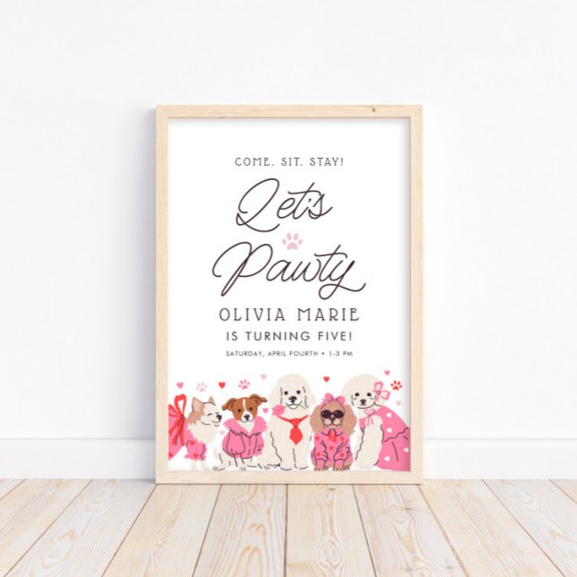 Låt oss Pawty Girls Rosa Puppy Birthday Välkomstsk Poster (Skapare uppladdad)
