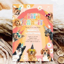 Låt oss Pawty Hund Retro Groovy Boy Birthday
