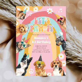 Låt oss Pawty Hund Retro Groovy Girl Birthday Inbjudningar