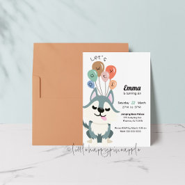 Låt oss Pawty Husky Födelsedagsfest inbjudan