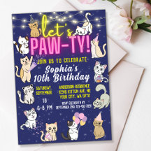 Låt oss Pawty Neon Rosa Glow Cute Kittens Cats Par