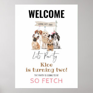 Låt oss Pawty Puppy Hund Girl Birthday Välkomstsky Poster