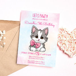 Låt oss pawty rosa söt kattkalkfödelsedag inbjudningar