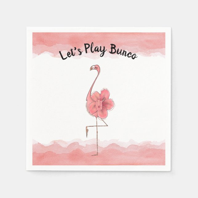 Låt oss Play Bunco Rosa Flamingo Tropical Flower Pappersservett (Framsidan)