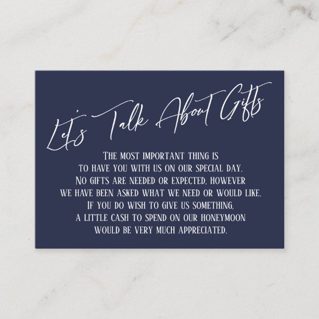 Låt oss prata om presenter Handskrift Marinblå Tilläggskort (Framsida)