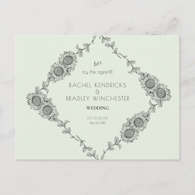 Låt oss Prova detta igen Mint Change Date Solros Meddelande Vykort (Framsida)