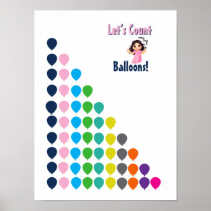 Låt oss räkna ballonger! Färgglada nummerinlärning Poster