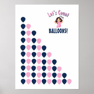 Låt oss räkna ballonger! Färgglada nummerinlärning Poster