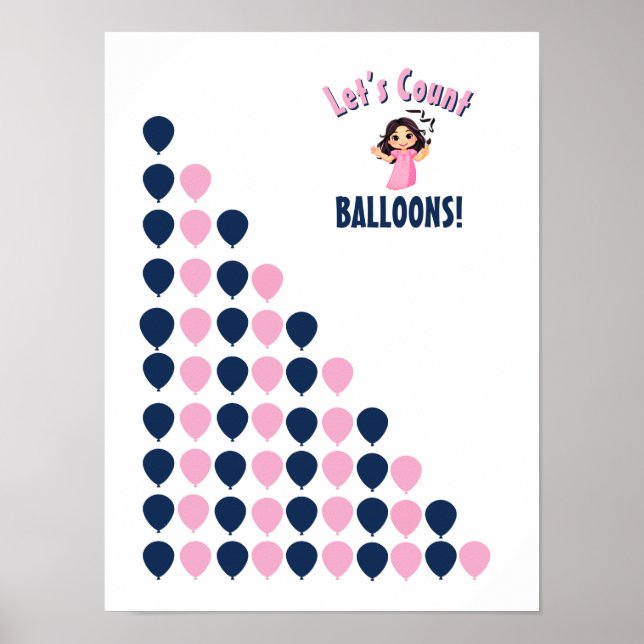 Låt oss räkna ballonger! Färgglada nummerinlärning Poster (Framsidan)