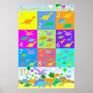 Låt oss räkna med dinosaurier Nummer 1 - 10 Räknin Poster