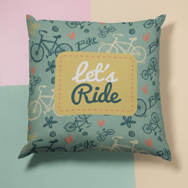 Låt oss Ride Modern Grönt Bicycle Mönster Kudde (Skapare uppladdad)