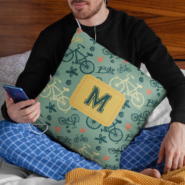 Låt oss Ride Modern Grönt Bicycle Mönster Kudde