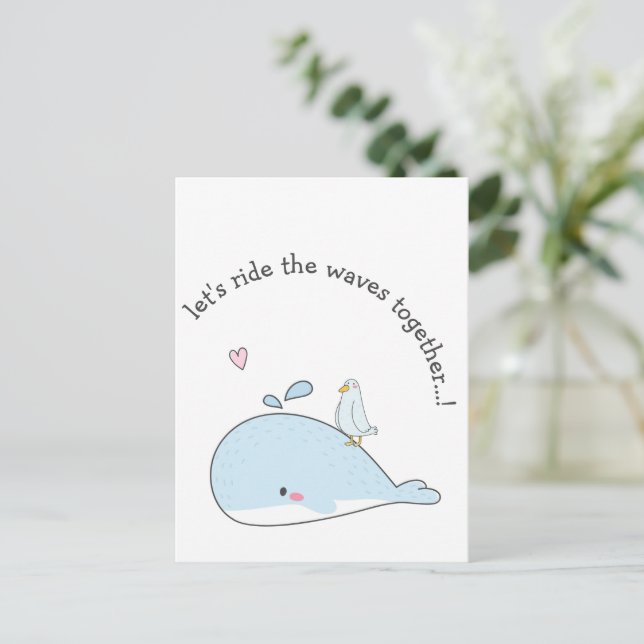 Låt oss Ride Vågar tillsammans Cute Whales Valenti Vykort (Stående Fram)