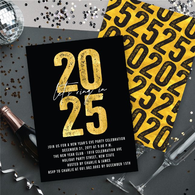 Låt oss Ring 2025 i nyårsafton Kväll Julfest Inbjudningar (Let's Ring In 2025 New Year Eve's Holiday Party Invitation @ fat_fa_tin)