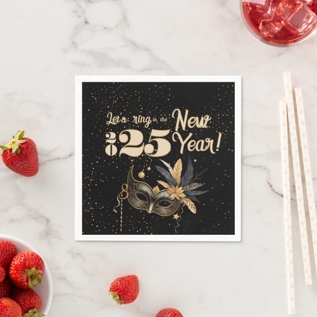 Låt oss ring det nya året party Glamous Black Pappersservett (Insitu)