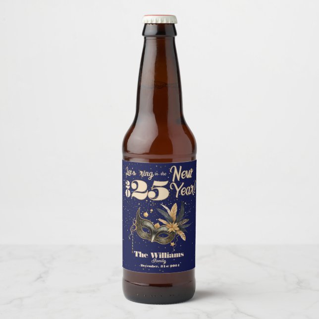 Låt oss ring det nya året party Glamous Blue Ölflaska Etikett (Framsida)