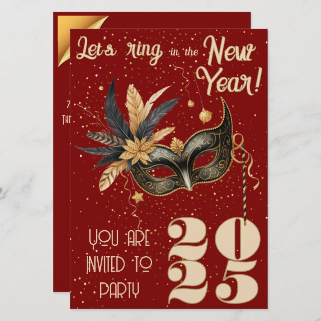 Låt oss ring i nyårsaftonen party Glamous Red Inbjudningar (Fram/baksida)