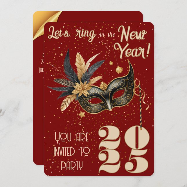 Låt oss ring i nyårsaftonen party Glamous Red Inbjudningar (Fram/baksida)