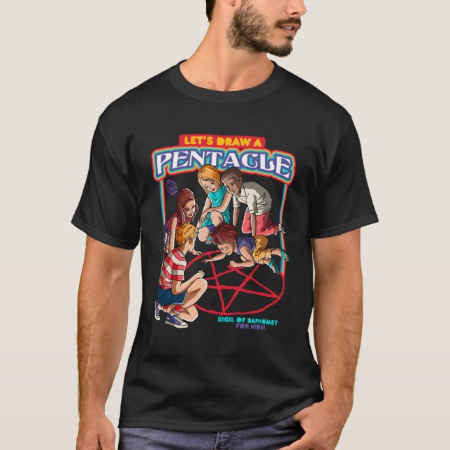 Låt oss Rita en satanic Pentacle Sigil of Baphomet T Shirt (Framsida)