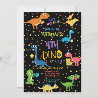 LÅT OSS ROAR Colorful and Cute Dinosaur Birthday Inbjudningar