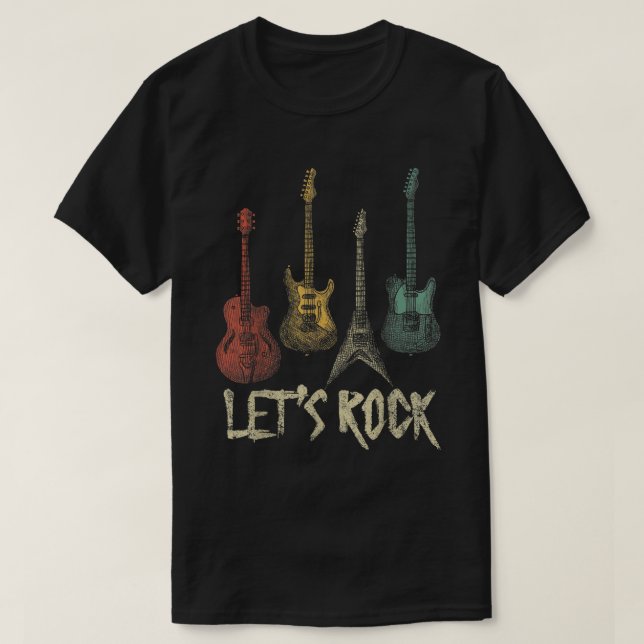 Låt oss rocka Retro Gitarr Musik Älskare Tröja (Design framsida)