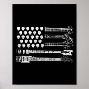 Låt oss rocka Rock N Roll Gitarr Retro Usa Flagga Poster