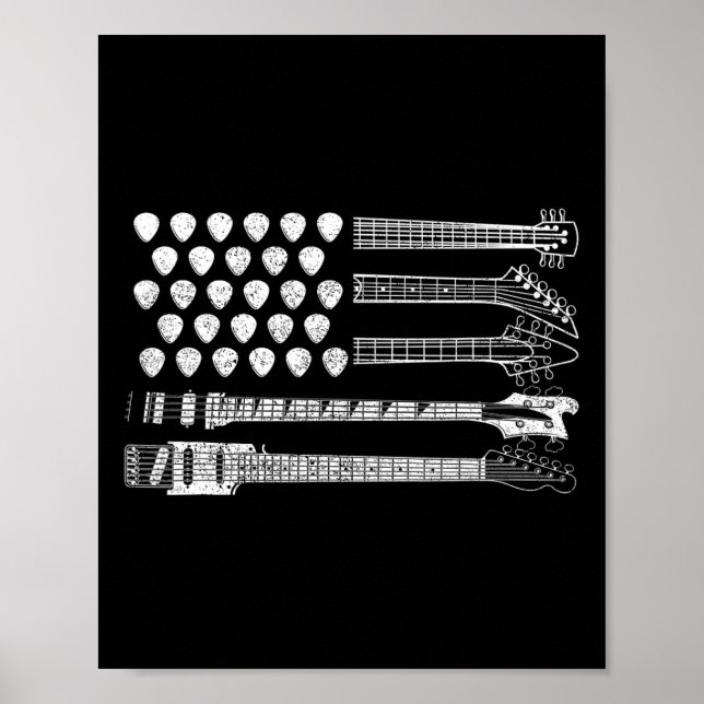 Låt oss rocka Rock N Roll Gitarr Retro Usa Flagga  Poster (Framsidan)