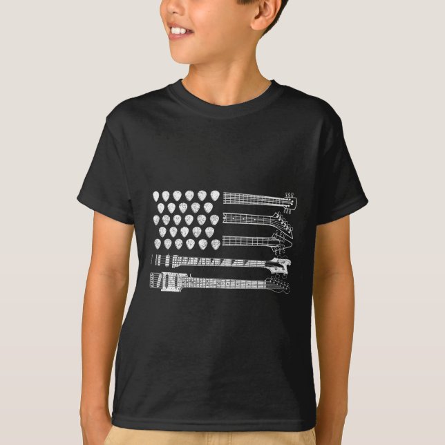 Låt oss rocka Rock N Roll Gitarr Retro Usa Flagga  T Shirt (Framsida)
