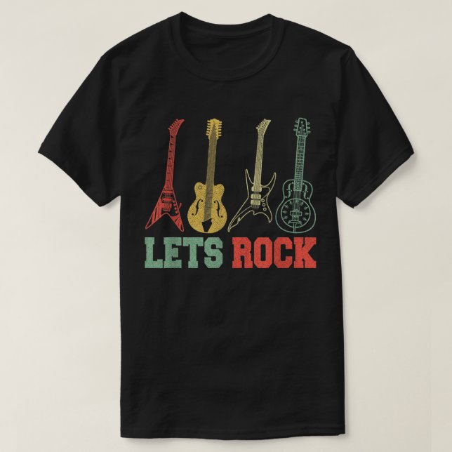Låt oss Rocka Rock Och Roll Gitarr Retro T Shirt (Design framsida)