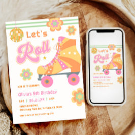 Låt oss Roll Girl Roller Skating Födelsedagsfest Inbjudningar