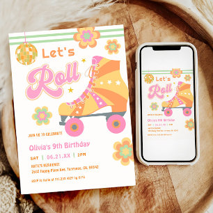 Låt oss Roll Girl Roller Skating Födelsedagsfest Inbjudningar