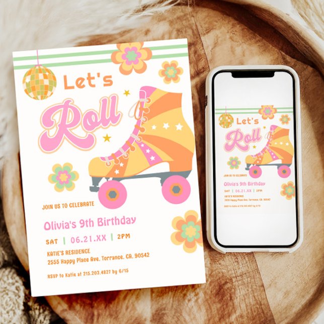 Låt oss Roll Girl Roller Skating Födelsedagsfest Inbjudningar (Skapare uppladdad)