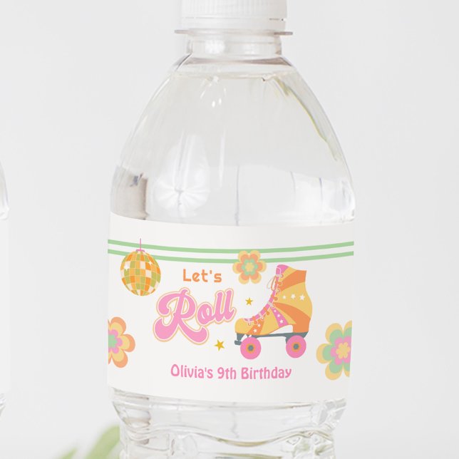 Låt oss Roll Girl Roller Skating Födelsedagsfest Vattenflaskor Etikett (Skapare uppladdad)