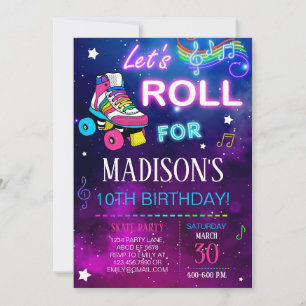 Låt oss Roll Girl Skate Birthday Inbjudningar