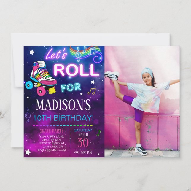 Låt oss Roll Girl Skate Birthday Photo Inbjudningar (Framsida)